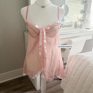 pastel baby pink sheer reflective ribbon down slip dress
